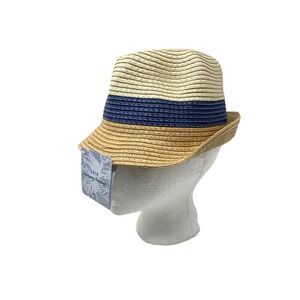 Tommy Bahama Kids Beige Navy Straw Hat Fedora Beach Boys Vacation NEW